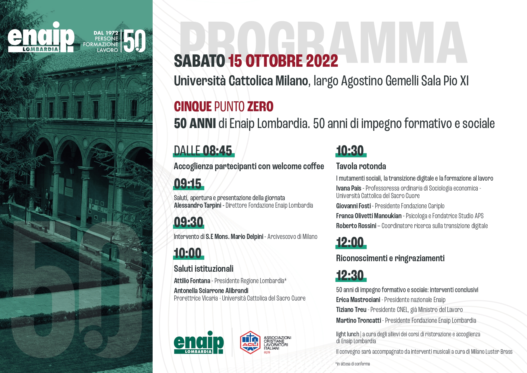 Programma evento 50 anni Enaip Lombardia