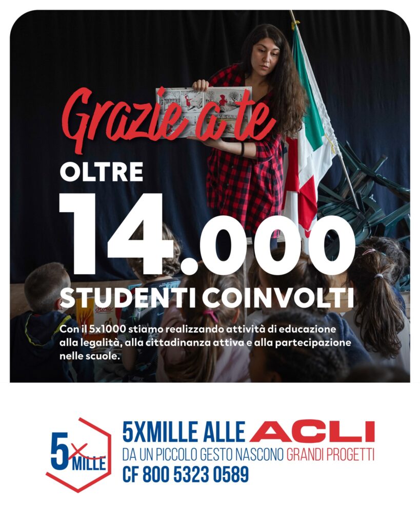A partire dai progetti nelle scuole, ogni giorno incontriamo ragazze e ragazzi per parlare di legalità, cittadinanza attiva e partecipazione. È qui che si costruisce consapevolezza. Ogni anno coinvolgiamo oltre 14.000 studenti e più di 120 scuole in tutta Italia, offrendo oltre 4.500 ore di formazione grazie al lavoro di operatori e volontari. Essere un presidio educativo, capace di guardare al futuro, è uno dei pilastri di un impegno che cresce e si rafforza grazie a chi ogni anno sceglie di donarci il 5x1000.